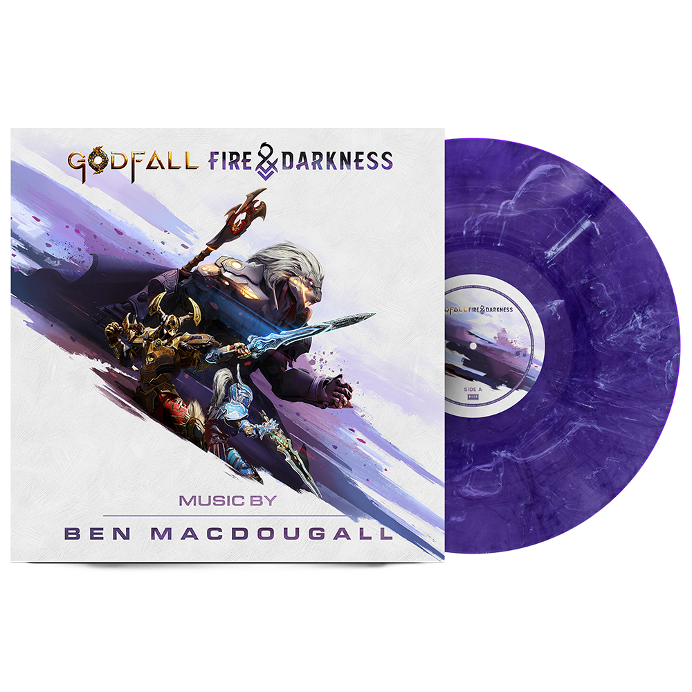 Benjamin MacDougall: Godfall: Fire & Darkness (Original Video Game Soundtrack) Signed LP Front and Disc